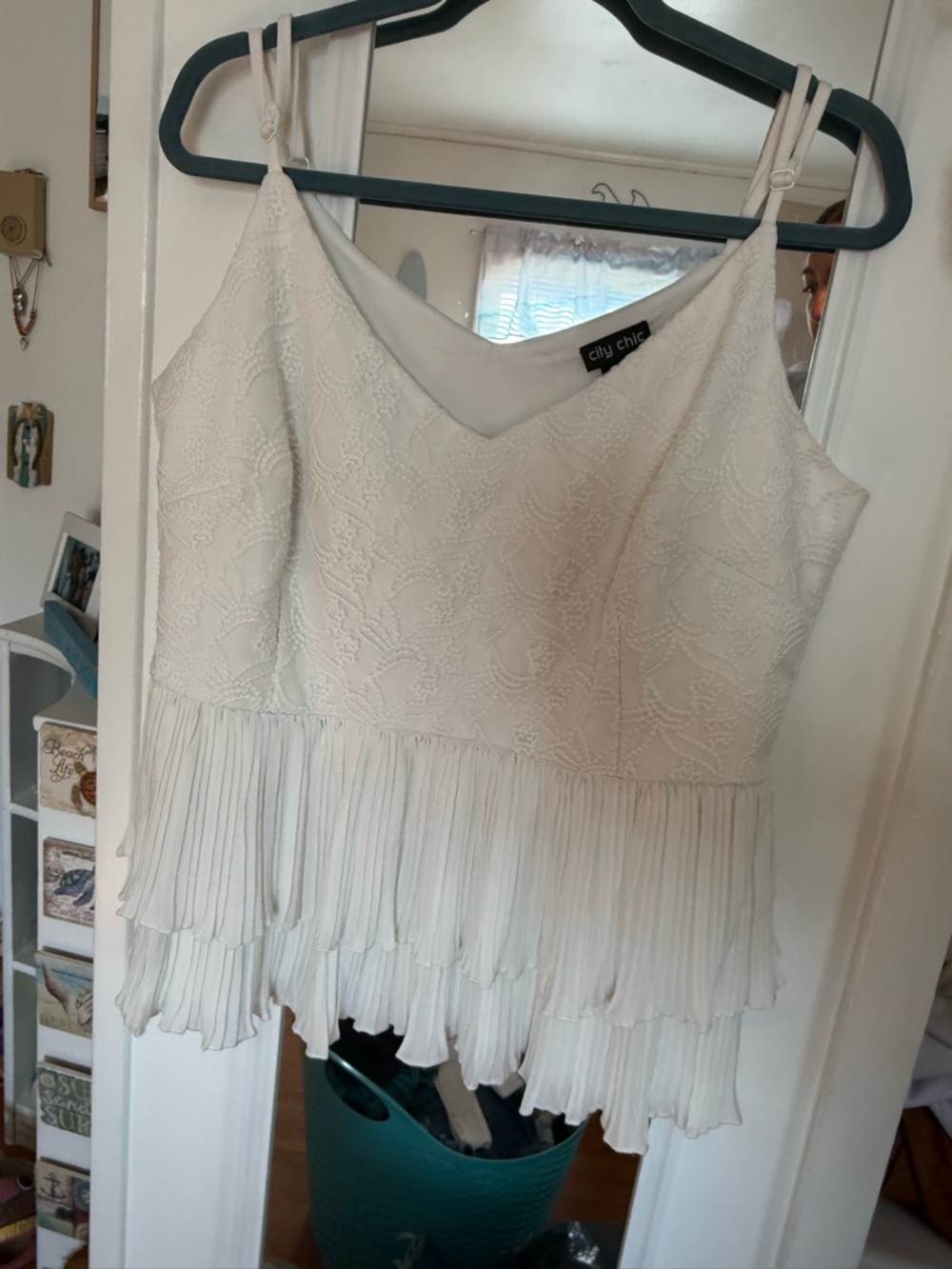 City Chic Ivory Lace & Pleated Tier Cami